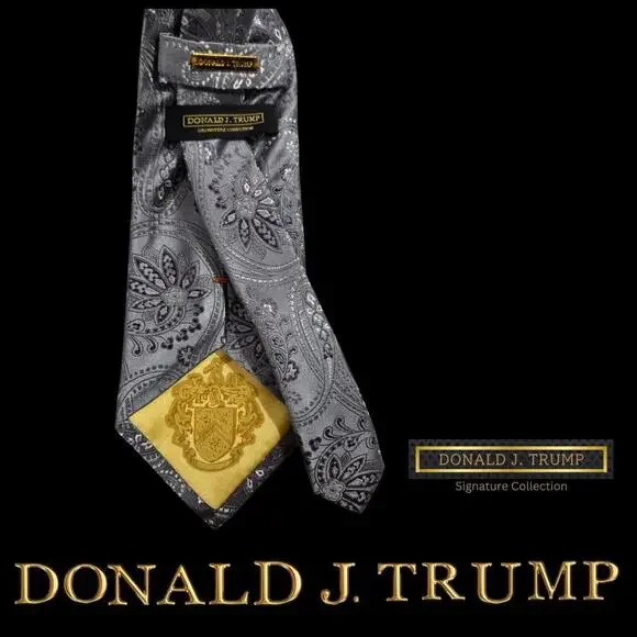 Donald Trump Signature Collection Necktie Grey & Purple Paisley Tie Gift Box NEW